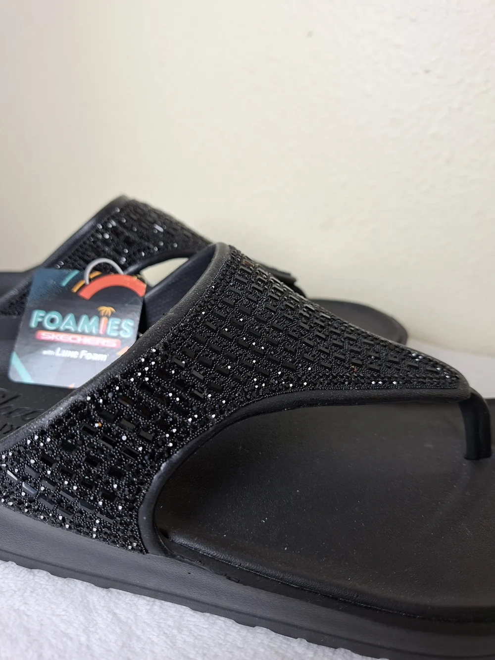 Skechers Black Foamies Sparkle Thong Sandals